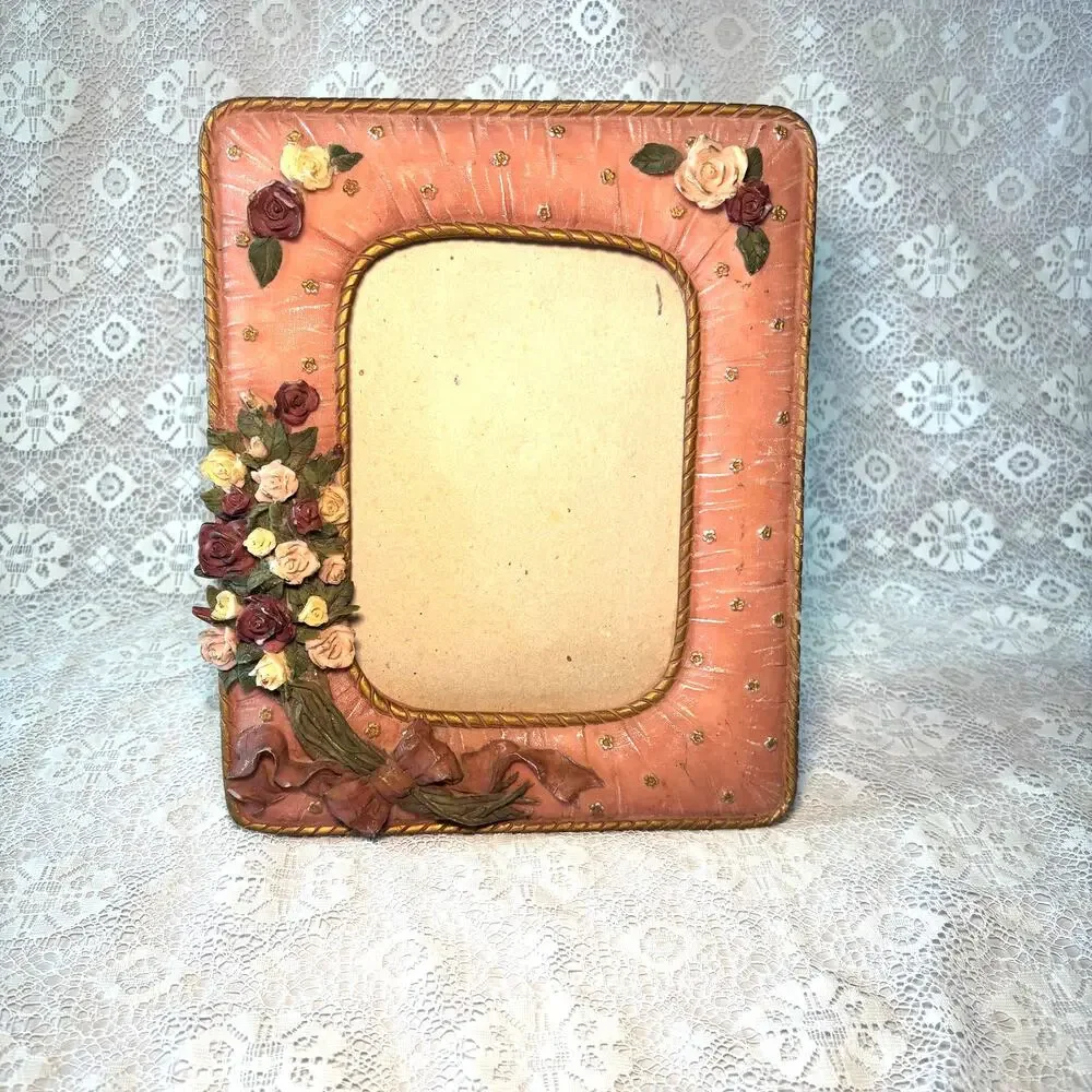 Vintage Floral Picture Frame Pink Rose Cottage Decor Photo Frame